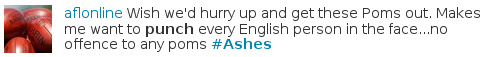 disappointed Aussie wants to punch English people in face